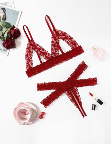 Avidlove Lace Lingerie Set for Women Sexy Cutout Matching Bra and Panty Sets 2 Piece Wireless Bralette Outfits S-XXL