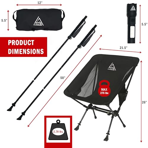 AVIVA Sports 3-in-1 Camping Chair, Trekking Poles & Mounted Flashlight – All-in-One Backpacking Kit Small & Weighs Only 3 ...