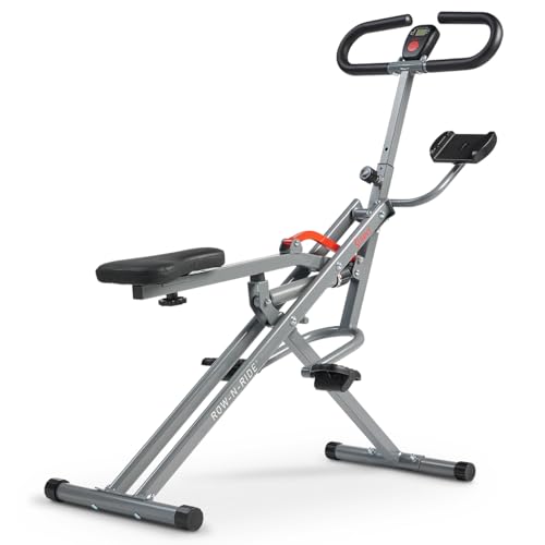 Sunny Health & Fitness Row-N-Ride PRO, Full Body Combo Squat Machine w/Optional Resistance Band, Easy Setup Ab Workout Exe...