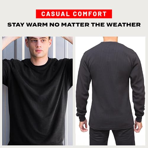 Access Men’s Heavyweight Thermal Shirt Crew Neck, Waffle Knit Long Sleeve Base Layer for Cold Weather
