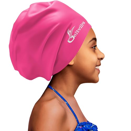 Extra Large Swim Cap for Kids Black Girls Aged 4 to 16 with Long Hair Braids Dreadlocks, Waterproof Silicone Swimming Hat ...