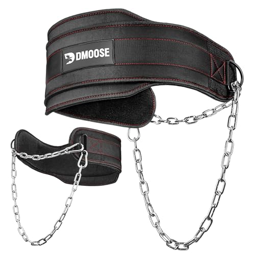 DMoose Fitness Dip Belt for Weight Lifting, Pullup, Squats & Dips - 36" Robust Steel Chain, Comfortable Neoprene Padding S...