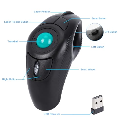 welspo Wireless USB Handheld Finger Trackball Mouse with Laser Pointer