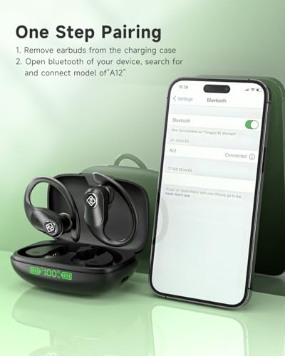 Wireless Earbuds Bluetooth Headphones 96H Playtime LED Display Waterproof Built in Mic Deep Bass Sound Secure Over Ear bud...