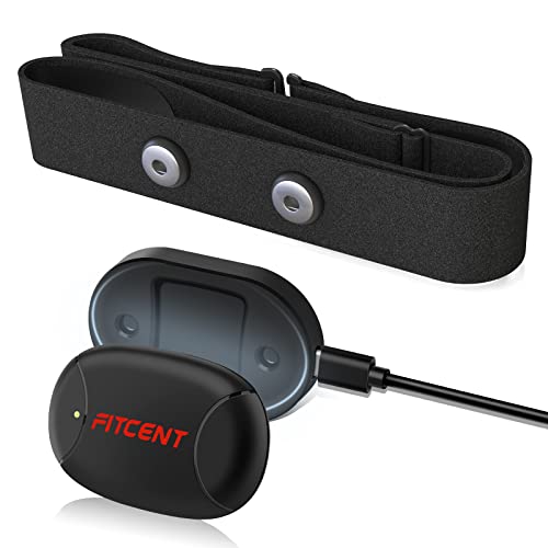 FITCENT Rechargeable Heart Rate Monitor Chest Strap 5.3 kHz/Bluetooth 5.0/ANT+, Heart Rate Sensor for Peloton Strava Zwift...