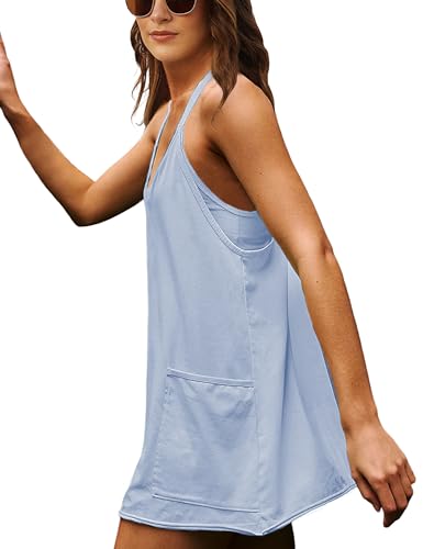 Lianlive Women Athletic Mini Dresses Built-in Shorts Set Summer Sleeveless Sundress Hot Shot Mini Dress