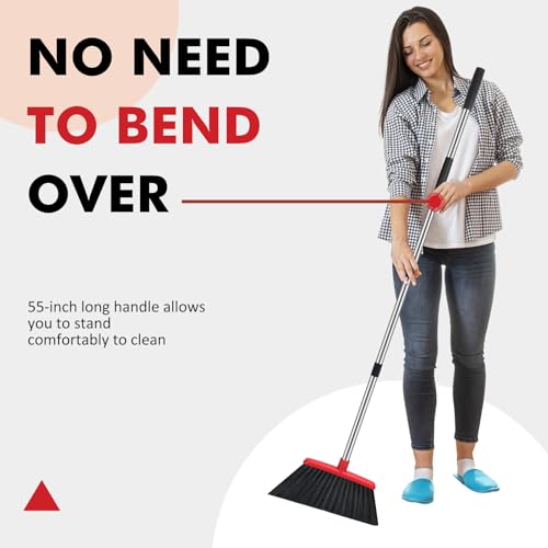 Heavy Duty Broom, 55 Inch Long Handle Outdoor Large Angle Brooms, Commercial Broom for Sweeping Indoor, for Home Garage Ki...