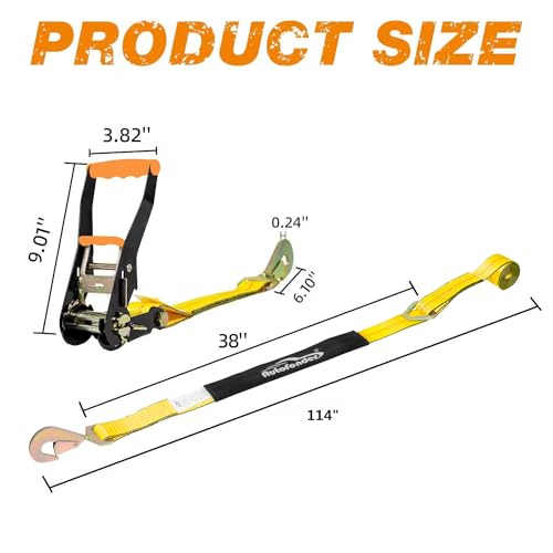 Autofonder Heavy Duty Adjustable Car Tie Down Kit with Snap Hooks -Break Strength 10,000 lbs-Working Load 3333 lbs-2 Inch ...
