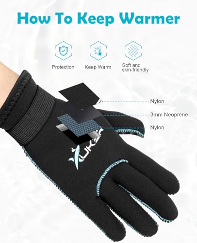XUKER Kids 3mm Neoprene Wetsuit Gloves - Thermal Warmth for Diving, Scuba, Snorkeling, Kayaking & Swimming - Youth Water S...
