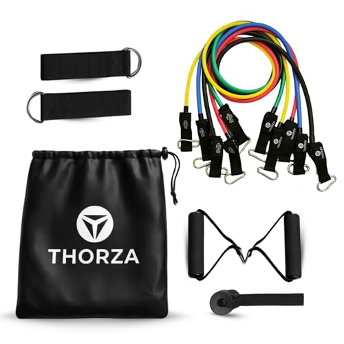 THORZA 11-Piece Full Body Strength Training with Resistance Bands Set - 5 Levels Tube Exercise Bands, Without Latex TPE Re...