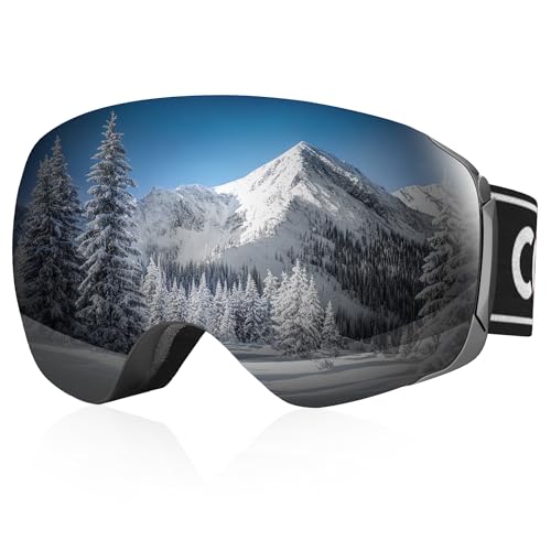 COOLOO Snow/Ski Goggles, Snowboard Goggles for Men Women Youth -OTG, Magnetic Lens Frameless Anti Fog 100% UV Protection