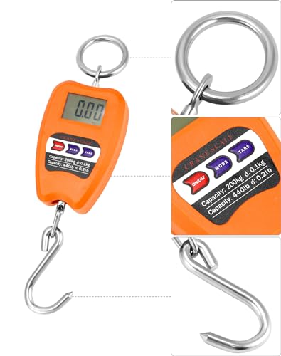 QWORK Hanging Weight Scale, 200kg/440lbs Digital Crane Scales Fish Weighing Scale Aluminum Housing LED Display Scale for F...