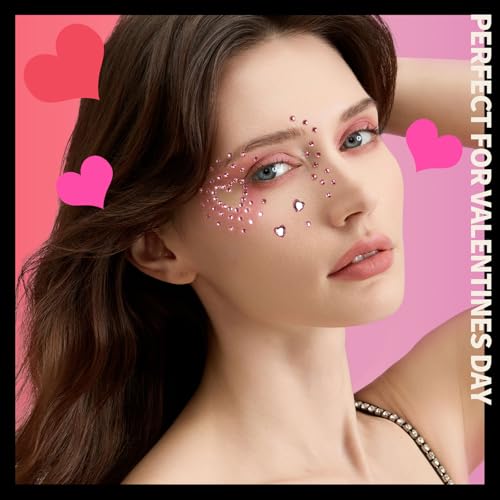 YGDZ Face Gems 5 Sheets Hair Gems, Self Adhesive Face Jewels Stickers, Heart Festival Face Gems Stick on, Rhinestone stick...