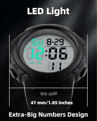 CakCity Mens Digital Watch Military Waterproof Outdoor Large Face Sports Watches with Stopwatch Back Light Alarm Date LED ...