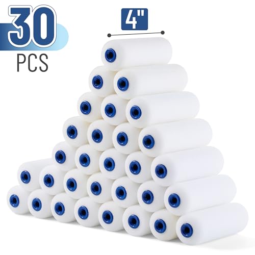 Bates- Foam Paint Roller Covers, 4 Inch, 30 Pack, Paint Roller 4 Inch, High Density Foam Roller Paint Covers, 4 Inch Paint...