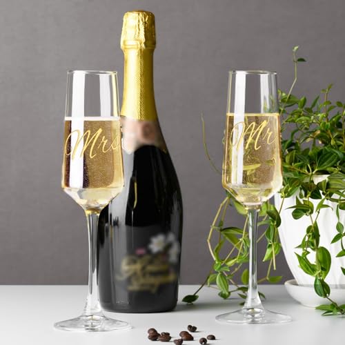 PARACITY Mr and Mrs Wedding Champagne Flutes Set of 2, Bride and Groom Champagne Glasses, Bridal Shower Gifts, Engagement ...