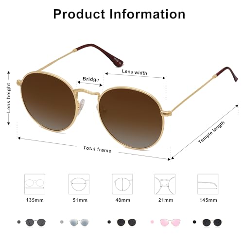 SOJOS Small Round Polarized Sunglasses for Women Men Classic Vintage Retro Shades UV400 SJ1014