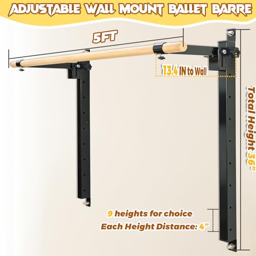 Seliyoo Height Adjustable Ballet Barre Foldable Ballet Bar Dance Training Barre,Wall Mount With Solid Beech Wood Bar,Home ...