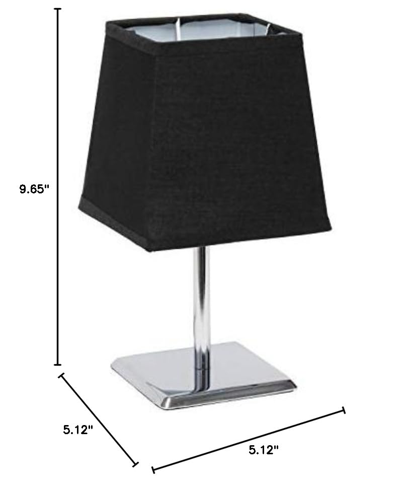 Simple Designs Lt2062-Blk Mini Chrome Table Lamp, Black Fabric Shade, Metal, Pack Of 1
