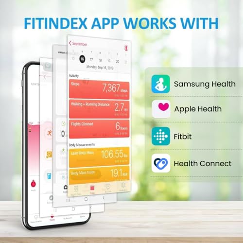 FITINDEX Scale with BMI, Body Fat, Muscle Mass, Smart Scale for Body Weight, Bluetooth, Digital, Sync with App, User Healt...