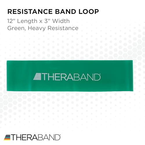 THERABAND Resistance Band Loops, 12" Green, Heavy Resistance, Latex Color-Coded 3" Wide Exercise Band Loop for Home Workou...
