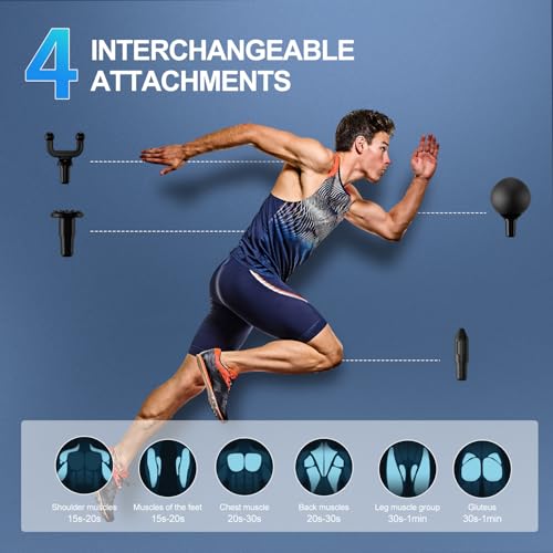 LEERCON Massage Gun Deep Tissue Electric Massagers Mini Massage Gun Travel with 4 Massage Heads Muscle Percussion Massager...