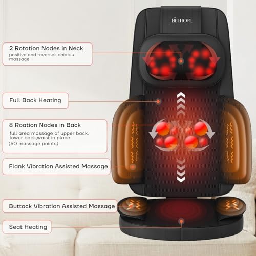 belhope Shiatsu Neck and Back Massager with Heat, 4D Kneading Back Massager for Pain Relief Deep Tissue, Comfortable Back ...