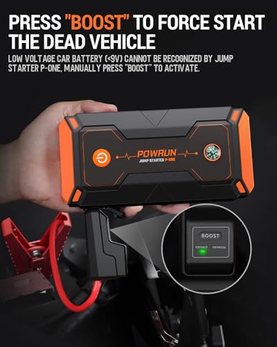 Powrun P-ONE Jump Starter, 2000A Portable Jump Box - Car Jump Starter Battery Pack for up to 8.0L Gas and 6.5L Diesel Engi...