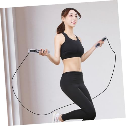 KOMBIUDA Electronic Counting Jump Rope with Weighted Steel Wire Cable, Black Smart Fitness Skipping Rope for Workout Train...