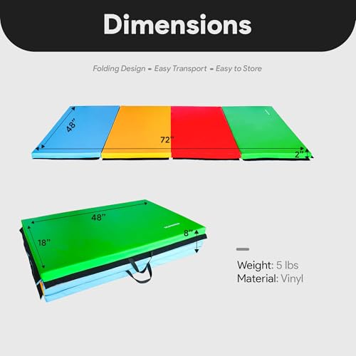 BalanceFrom 6x4 Feet 4-Panel Folding Gymnastics Mat – 2-Inch Thick Pad with Vinyl Surface and Carrying Handles for Tumblin...