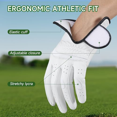 Braventure Mens Breathable Golf Glove: Cabretta Leather Golf Glove with Golf Tees, Divot Tool & Gift Box for Adult Left Hand