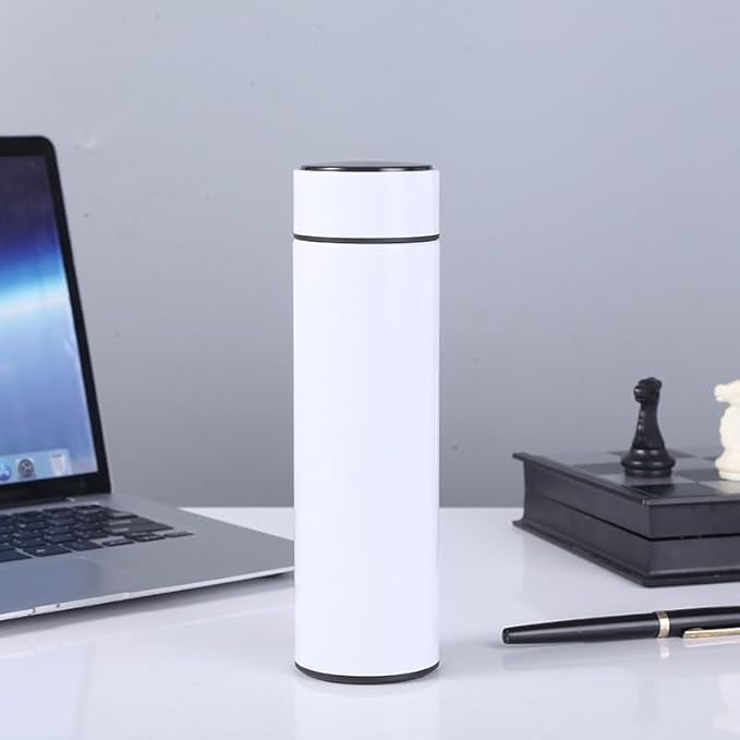 Smart Stainless Steel Water Bottle with LED Temperature Display, 16oz (480ml), Double Wall, Reusable Tumbler (White)
