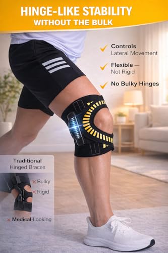 KNEEBRIGHT Light Hinged Knee Brace for Women, Strong Adjustable Compression Knee Brace for Men, Quick Wrap Around Patella ...