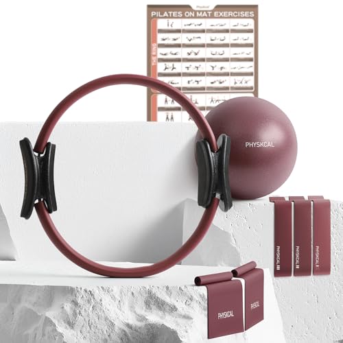 PhysKcal Pilates Kit, 15-Inch Pilates Ring with 1x Core Ball, 3X Resistant Loops and 2X Flex Bands, Home Pilates on Mat Es...