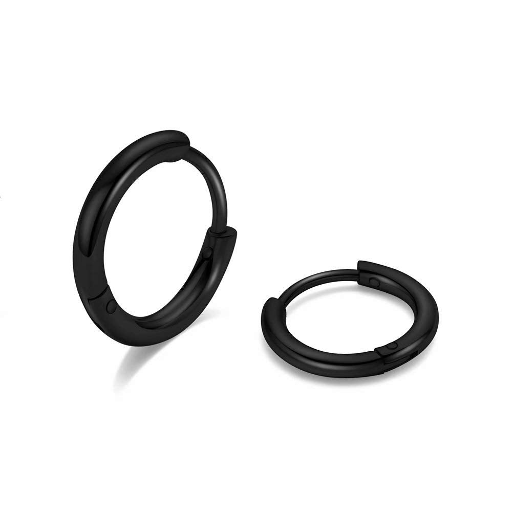6MM Surgical Steel Hoop Earrings, Black Small Huggie Hoop Earrings Hypoallergenic, 18G Hoop Earring Men Huggy Hoops Sleeper Cart