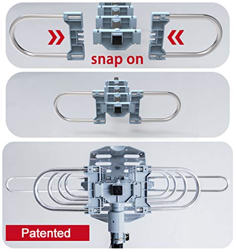 PBD Amplified Outdoor TV Antenna with 360° Motorized Rotation, UHF/VHF Long-Range Reception, Remote Control, Mounting Pole...