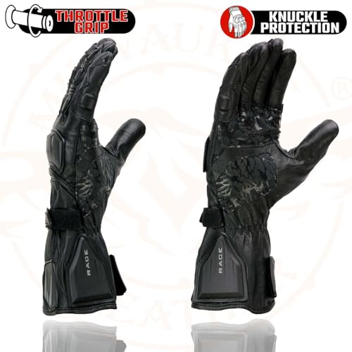 Milwaukee Leather SH717 Men's Black Leather Gauntlet Racing Motorcycle Hand Gloves W/Hard Knuckle Protection Extra Grip Re...