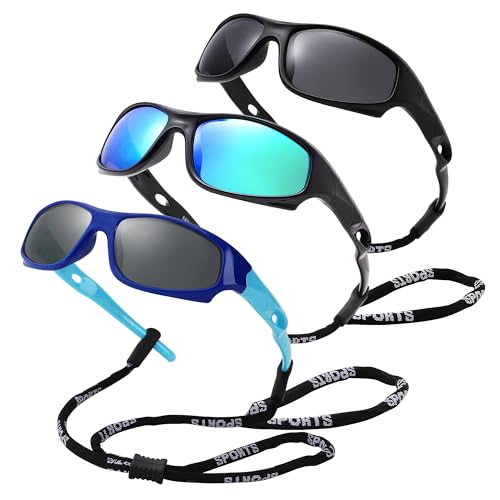 Pro Acme Kids Sunglasses for Boys Girls, Polarized Sports Youth Sunglasses with Strap for Kids Ages Color 3-12