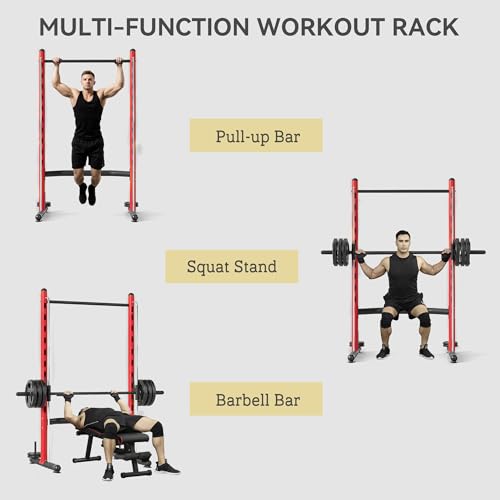 Soozier Squat Rack with Pull-Up Bar, Adjustable Power Rack with Barbell Bar, Multi-Functional Bench Press Rack for Home Gy...