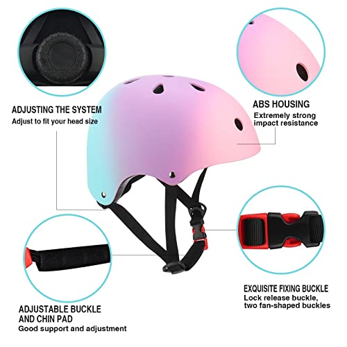 Color Gradient Adjustable Kids Bike Helmet Toddler Helmets for 3-5-8-14 Years Kids Girls Boys Youth Bicycle Helmet for Sco...
