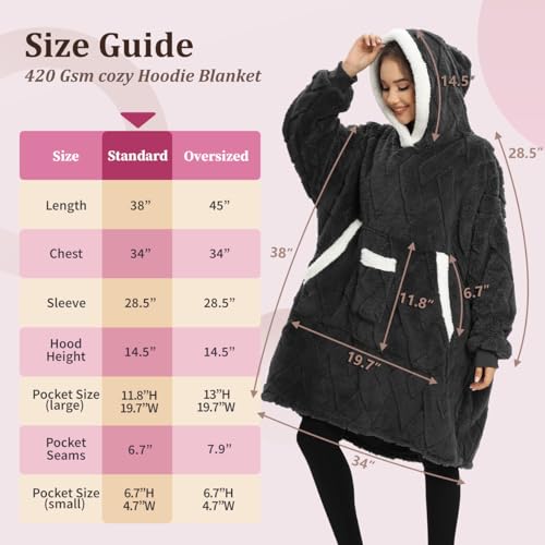 KAWAHOME Wearable Blanket Hoodie for Women Adult, Warm Cozy Soft 3D Pattern Hooded Sweatshirt, Birthday Gifts for Mom Girl...