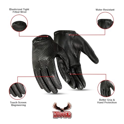 Hugger Glove Company Men's Air Pro Sport Motorcycle, Driving, Police Patrol Summer Glove Water Resistant Leather