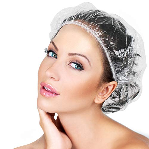 Disposable Shower Caps 100 Pcs - Multi-Purpose Thickening Elastic Bath Cap Plastic Waterproof Clear Shower Caps Bath Showe...
