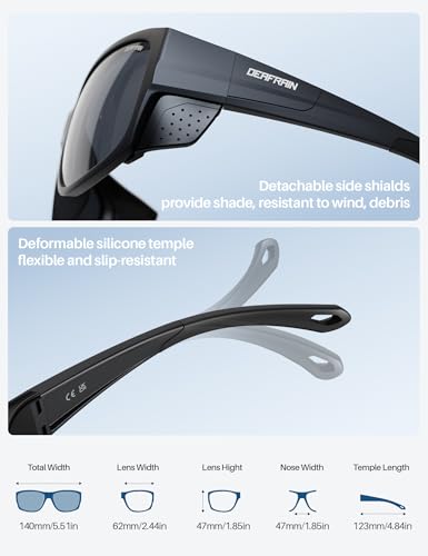 DEAFRAIN Sport Polarized Sunglasses for Men Women with Removable Side Shield for Hiking Skiing Climbing Glasses UV Protection