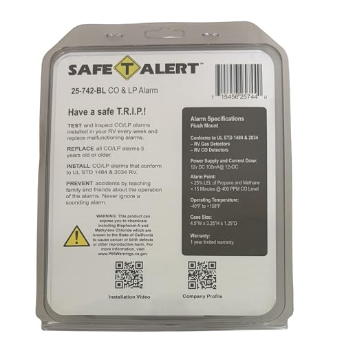 Safe T Alert - Mini Dual LP/CO Alarm - Flush Mount Black - 25-742-BL