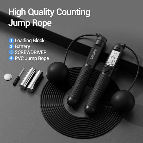 UMAY Weighted Cordless Jump Rope, Adjustable Length Ropes Ropeless with LCD Counter Display for Women Kids, Smart Skipping...