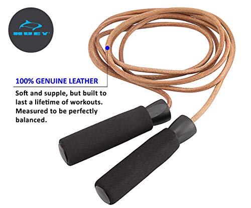 HUEY Sport Leather Jump Rope Set | 5.5 ounce & 1 pound Combination | Adjustable Skipping Rope for Speed Quiet Training Box...