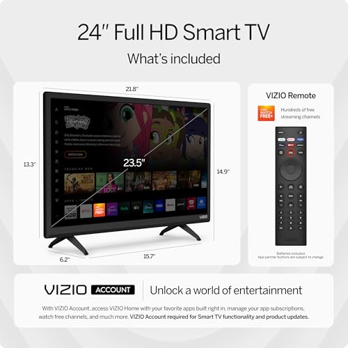 VIZIO 24-inch D-Series Full HD 1080p Smart TV with Apple AirPlay and Chromecast Built-in, Alexa Compatibility, D24f-J09, 2...