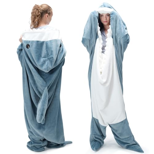 Touchat Shark Blanket for Adult Super Soft Cozy Flannel Throw Wearable Blanket, Cartoon Animals Blanket Hoodie, Sleeping B...