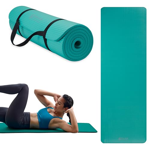 Gaiam Gaiam Essentials 2/5" Thick (10mm) Yoga & Pilates, Fitness & Exercise Mat with Easy-Cinch Carrier Strap Cusion Suppo...